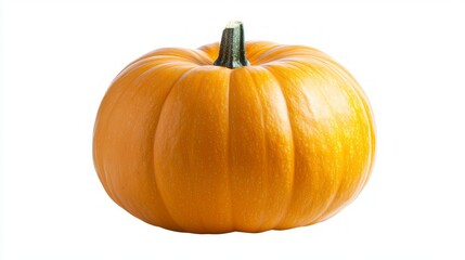 Vibrant Orange Pumpkin with Green Stem on White Background