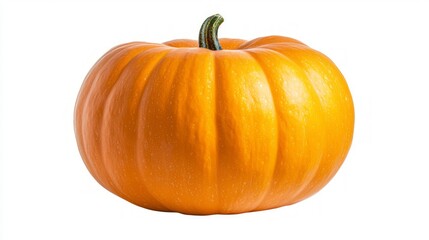 Vibrant Orange Pumpkin with Green Stem on White Background