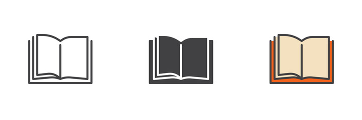 Open book pages different style icon set