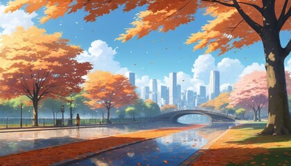 anime autumn illustration background