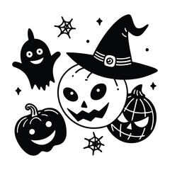 Halloween Drawings Vectors element set.