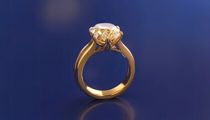 gold ring with diamonds,and blue background 