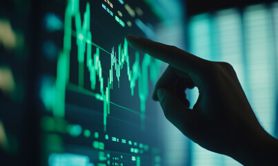 Dito che mostra l'andamento di un trend di un titolo. Borsa, finanza e investimenti.