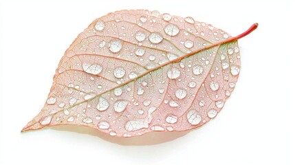 Fototapeta premium Botanical Beauty - Vibrant Leaf with Water Droplets on White Background