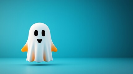 Obraz premium A cute little Halloween ghost, Halloween concept, minimalist background, space for text