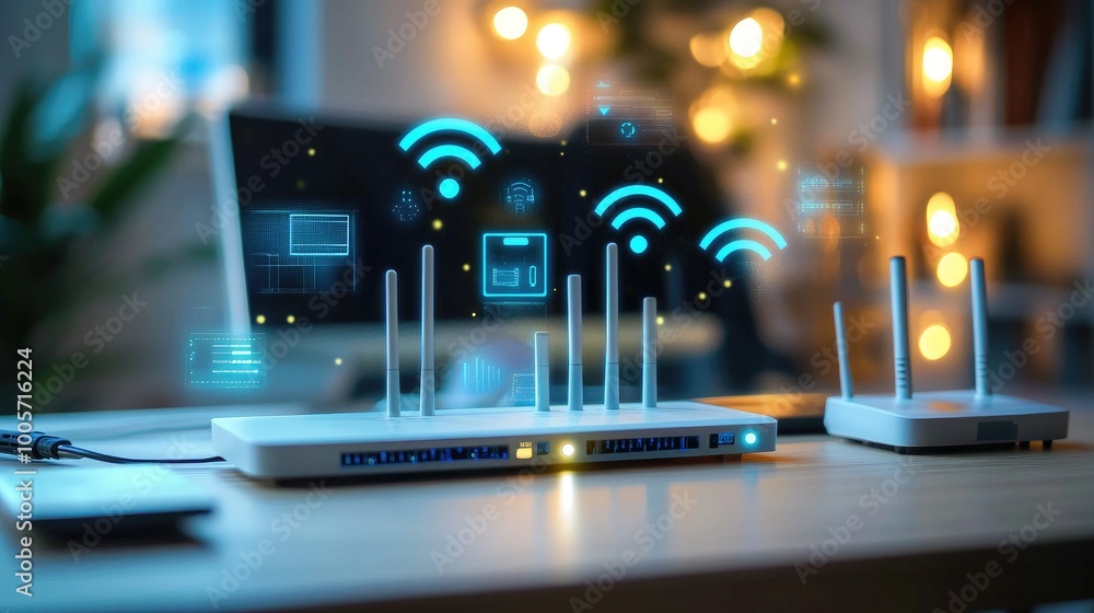 Poster modern wireless router and connectivity visualization