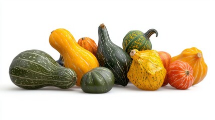 Vibrant Autumn Harvest - Colorful Assorted Gourds Display on White Background