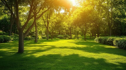 Obraz premium Serene Green Park with Sunlight and Lush Foliage