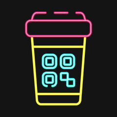 Icon cup barcode. Barcode and qr code elements. Icons in neon style. Good for prints, posters, logo, advertisement,infographics, etc.