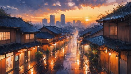 Fototapeta premium anime autumn illustration background