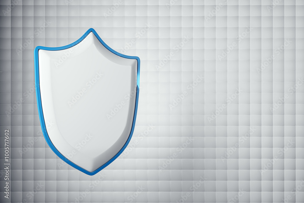 Poster clean white shield with mock up place on light background. protection, antivirus and safety concept.