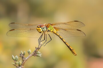 Dragonfly perched on a delicate branch