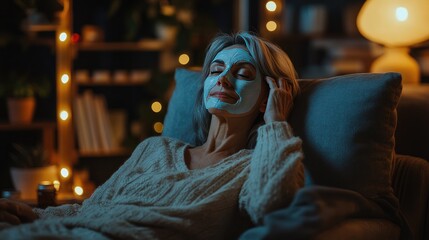 Obraz premium Relaxing Evening with Facial Mask at Home