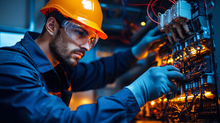 Electrician repairing electrical panel.
