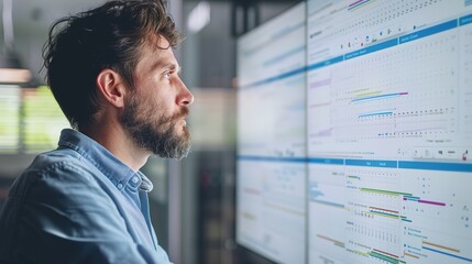 A project manager presenting a digital playbook to their team, their face displaying a calm and confident demeanor as they outline the project timeline.