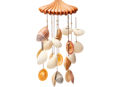 a mobile with shells from it