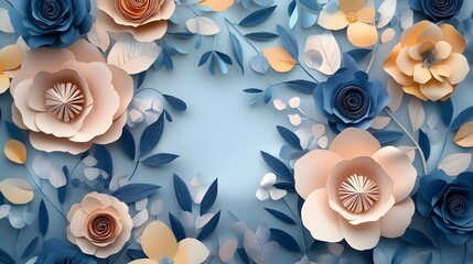 Floral trendy abstract background with 3d paper flowers. 