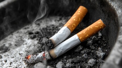 Cigarettes in Ashtray with Smoke Curling Up