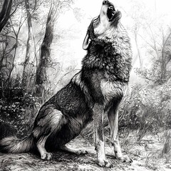 Howling Wolf Icon in a Forest Setting