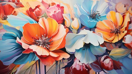 Vibrant poppies with acrylic paint, modern art, acrylic painting, home decor.