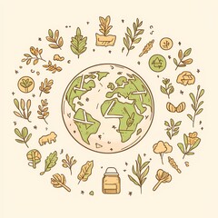 Hand-Drawn Globe Illustration with Recycling Arrows