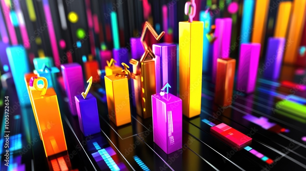 Poster colorful data visualization with graphs and arrows