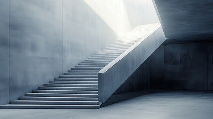 Obraz premium Modern Minimalist Concrete Staircase with Natural Light in Contemporary Architectural Space
