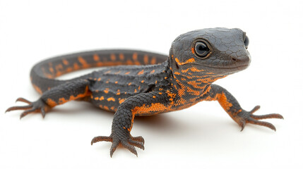 Obraz premium A vibrant lizard with striking orange and black patterns, showcasing its unique features in a captivating pose.