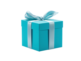 a blue box with a bow