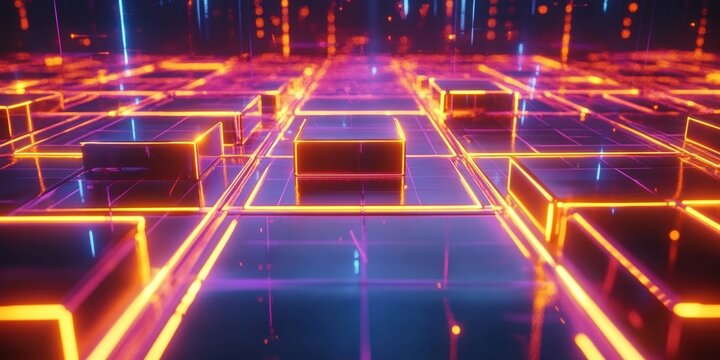 a 3d image of a maze with neon lights