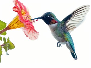 Obraz premium Hummingbird Feeding on a Flower Isolated On White Background