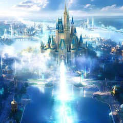 Obraz premium Enchanting Fantasy World with Floating Islands and Castles