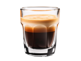 a shot glass with a brown liquid in it