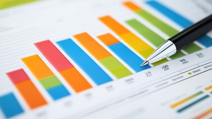 Colorful Bar Graphs With Pen on Financial Report