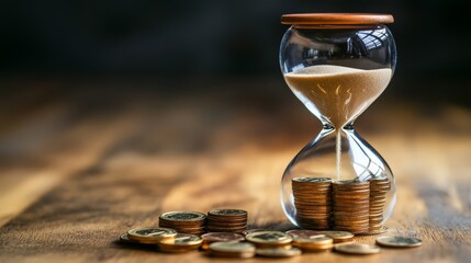 Hourglass with Coins and Time is Money Concept