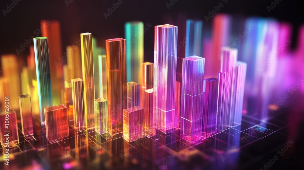 Poster colorful abstract data visualization with bright bars