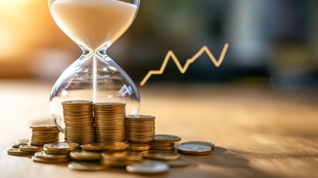 Hourglass with Coins and Interest Rate Line   Financial Time Running Out