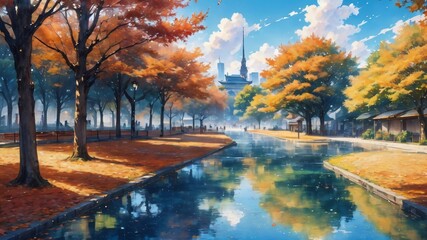 anime autumn illustration background