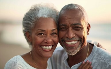 Obraz premium A couple smiles happily at the camera. AI.