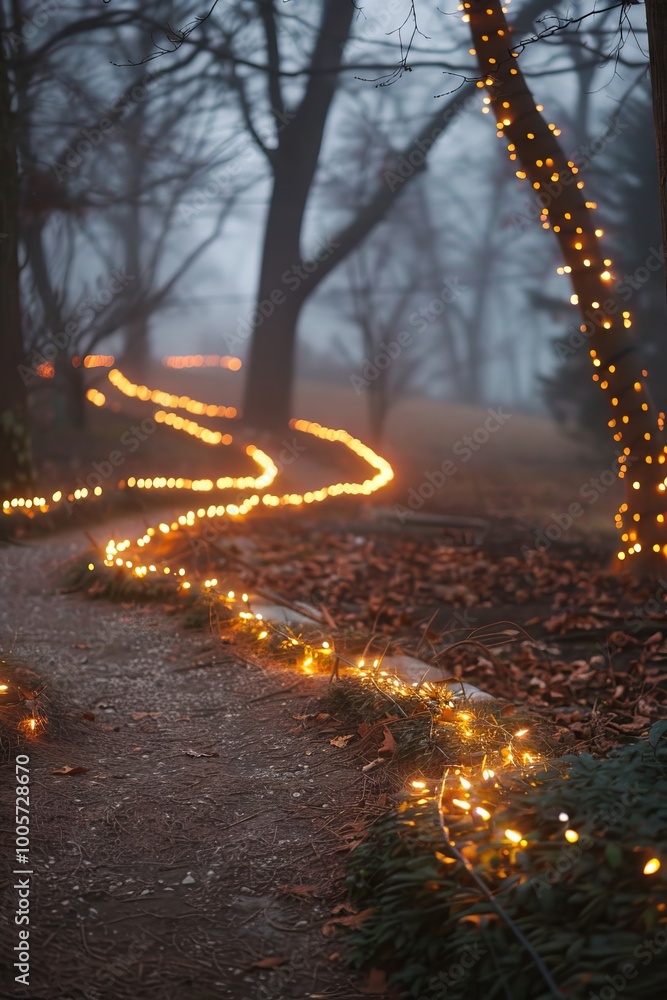 Sticker Christmas lights forming a mystical path.