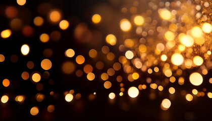 Glowing golden bokeh lights scattered against a dark background.