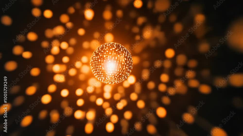 Poster sparkling disco ball casting vibrant light patterns at a party generative ai