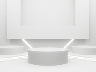 3D White Sci-Fi product background with white neon lights.