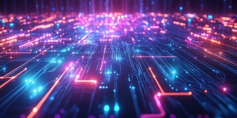 a computer circuit with glowing lights