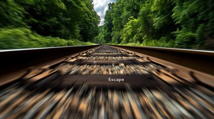 A perspective view of railway tracks leading into lush greenery, capturing the essence of travel and adventure.