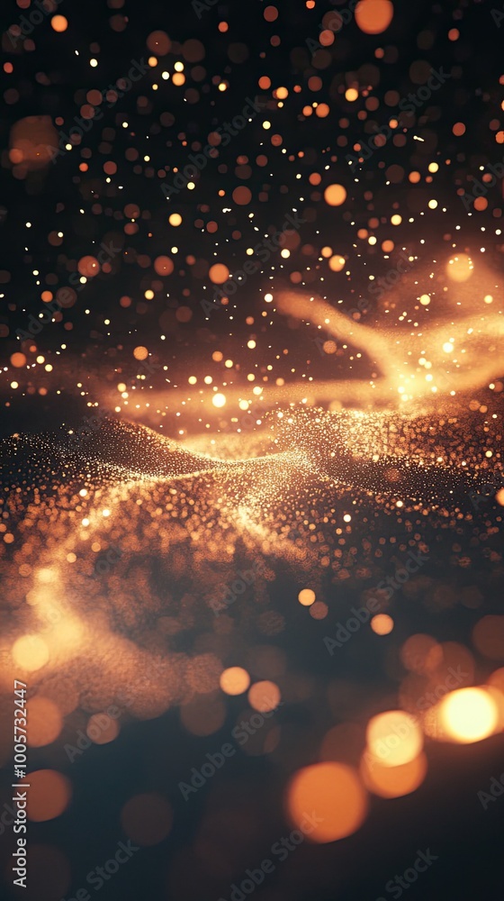 Poster a mesmerizing background of sparkling golden particles, creating a sense of wonder and energy in a v