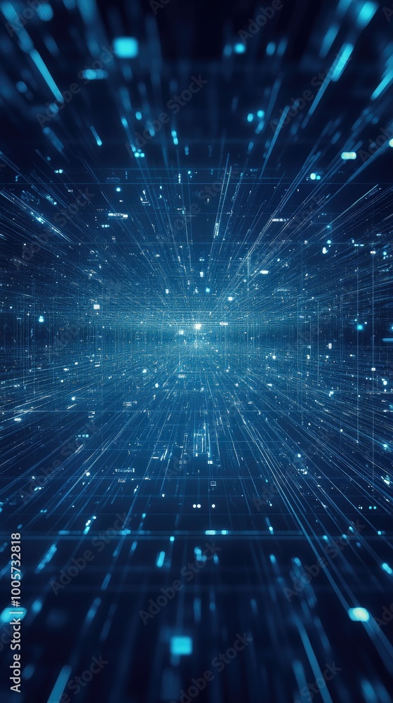 Aufkleber a vibrant abstract representation of digital data flow and communication in a futuristic blue tone, 