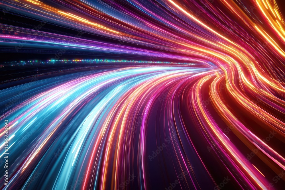 Poster a vibrant display of colored light trails creating a dynamic and energetic atmosphere, perfect for c