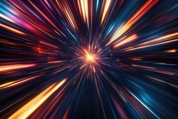 Fototapeta premium Colorful burst of light creating dynamic movement and energy suitable for backgrounds, designs, or futuristic themes.