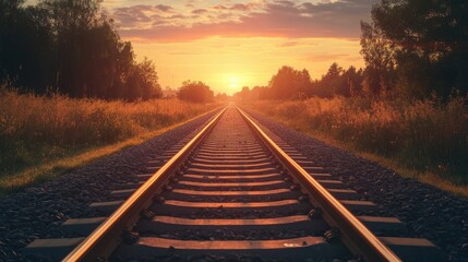 Fototapeta premium Tranquil Sunset Over Railroad Tracks